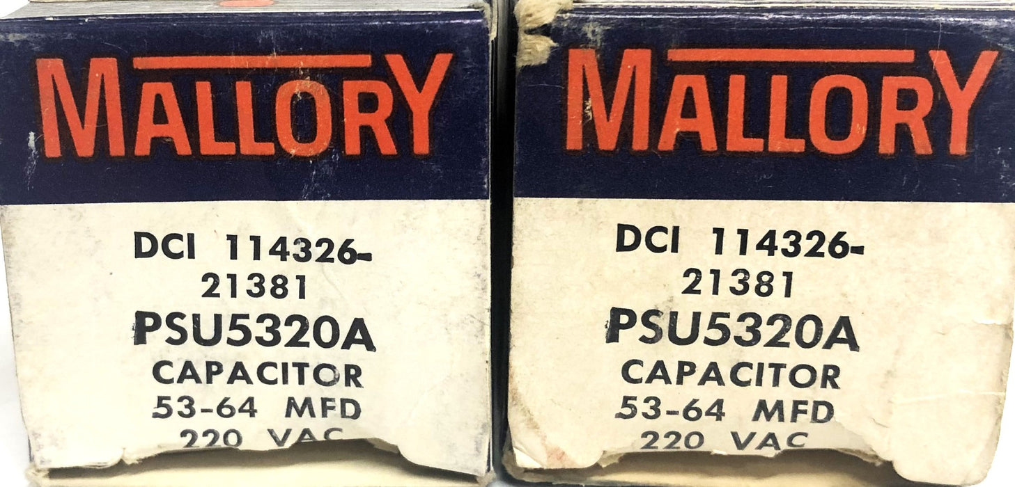 Mallory 53-64MFD 220VAC DCI 114326-21381 Capacitor PSU5320A [Lot of 2] NOS