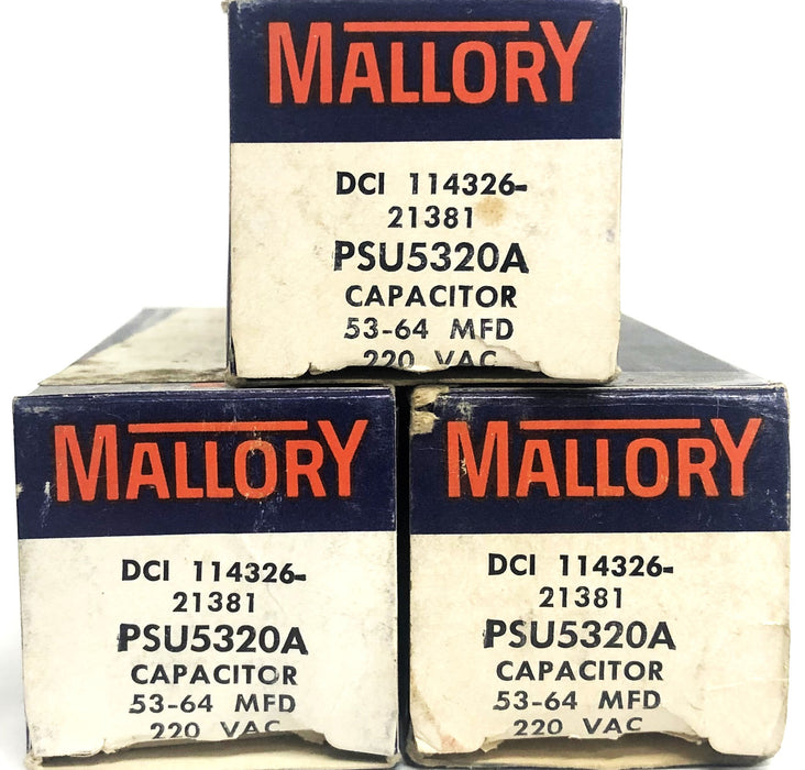 Mallory 53-64MFD 220VAC DCI 114326-21381 Capacitor PSU5320A [Lot of 3] NOS