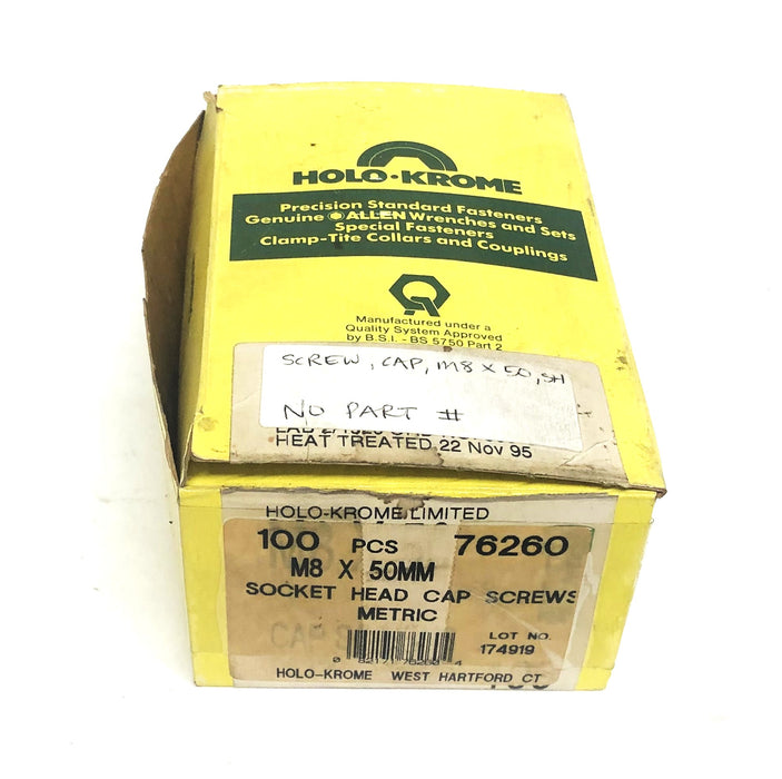 Holo-Krome Limited 100PCS M8x50mm Socket Head Cap Screws Metric 76260 NOS
