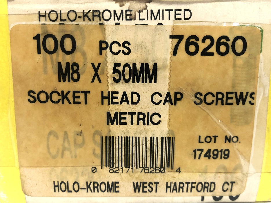 Holo-Krome Limited 100PCS M8x50mm Socket Head Cap Screws Metric 76260 NOS