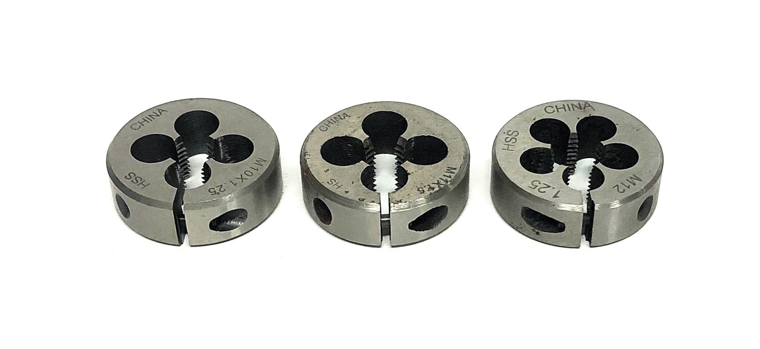 Unbranded M10X1.25, M11X1.25, M12X1.25 Round Die 1.25 [Lot of 3] NOS