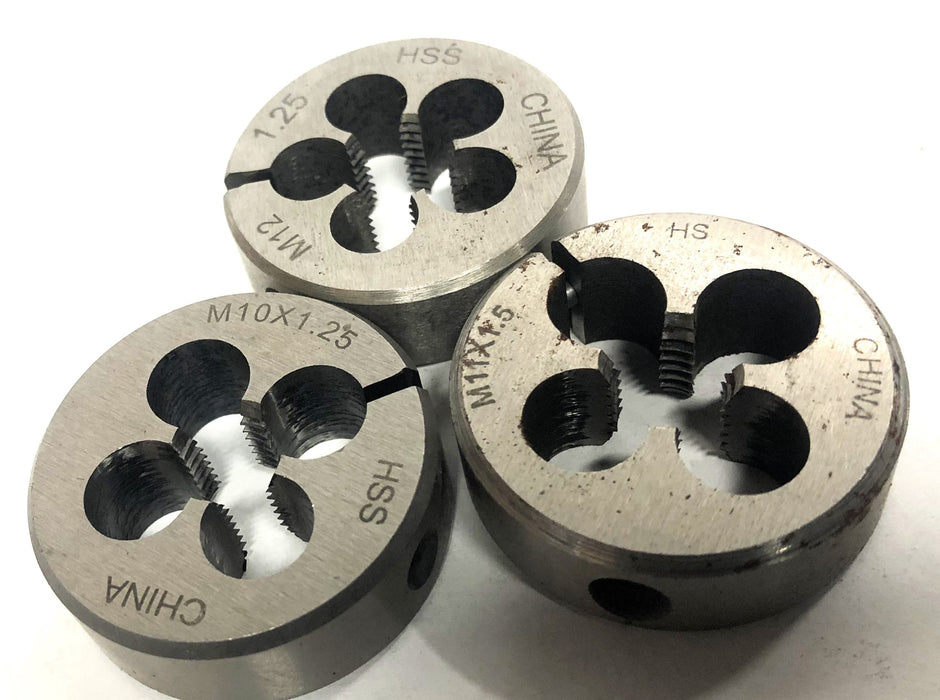 Unbranded M10X1.25, M11X1.25, M12X1.25 Round Die 1.25 [Lot of 3] NOS