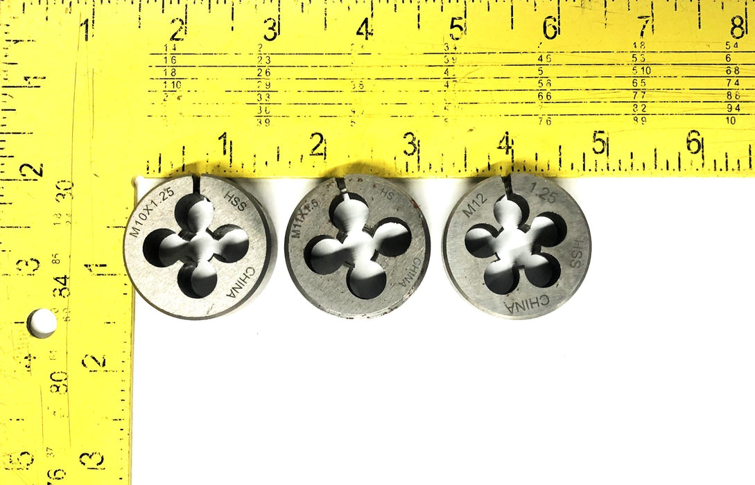 Unbranded M10X1.25, M11X1.25, M12X1.25 Round Die 1.25 [Lot of 3] NOS