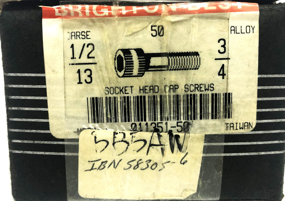 Brighton Box of 50 Alloy 3/4 Inch Socket Head Cap Screws 1/2-13 NOS