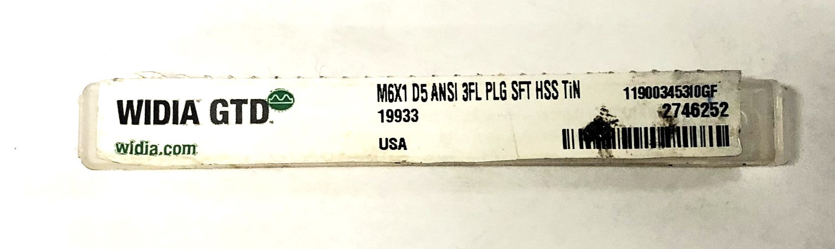 Widia GTD M6X1 D5 ANSI 3FL PLG SFT HSS TiN 19933 NOS