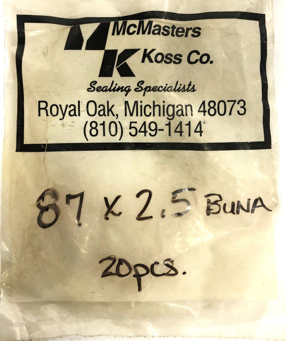 McMasters Koss Co Buna O-Ring 87X2.5 [Lot of 17] NOS