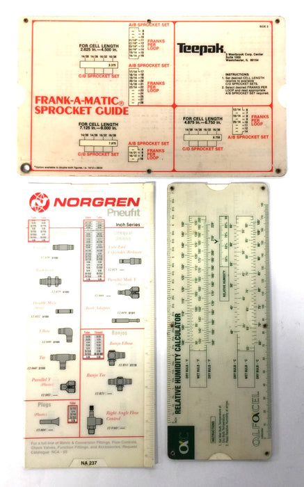 Norgren/Teepak Slide Chart Assortment (3Pcs) for Industrial Machine Setup NOS