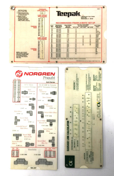 Norgren/Teepak Slide Chart Assortment (3Pcs) for Industrial Machine Setup NOS