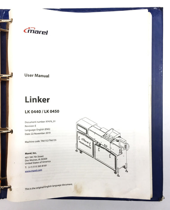 Marel Linker LK0440/LK0450 User Manual 97476-01 (TA6152) USED