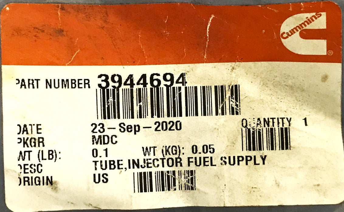 Cummins OEM Injector Fuel Supply Tube 3944694 NOS