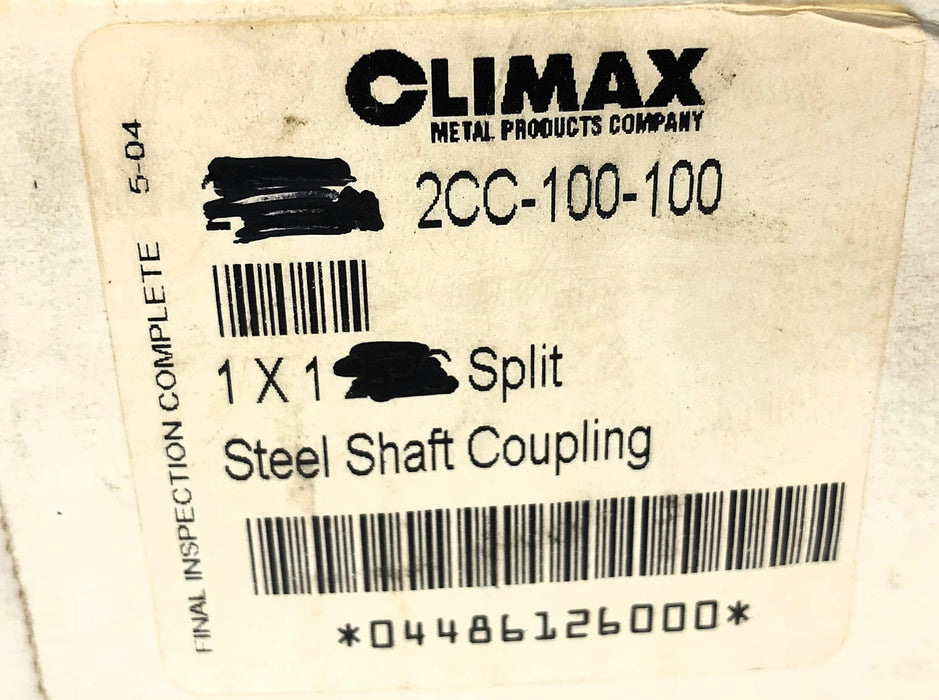 Climax 1X1 Split Steel Shaft Coupling 2CC-100-100 NOS