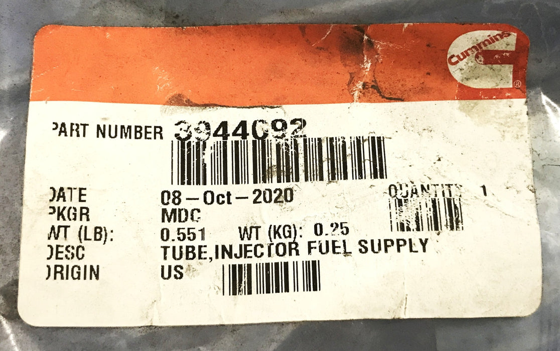 Cummins OEM Injector Fuel Supply Tube 3944692 NOS