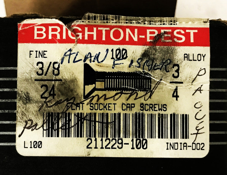 Brighton-Best 3/8-24 x 3/4 Flat Head Cap Screw 211229-100 [Lot of 97] NOS