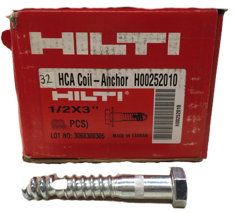 HILTI 1/2" x 3" HCA Coil Anchor Box (32pcs) H00252010 (No Washers Included) NOS