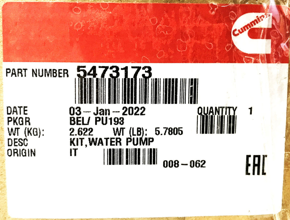 Cummins Engine Water Pump Kit 5473173 NOS