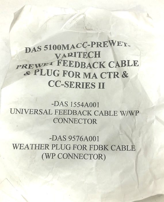 Varitech Series 2 Prewet Feedback Cable And Plug For MA CTR and CC 5100MACC NOS