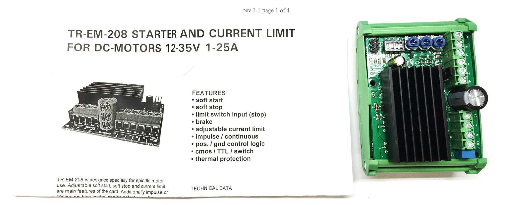 Linak Starter and Current Limit for DC-Motors 12-35V/1-25A TR-EM-208-R NOS