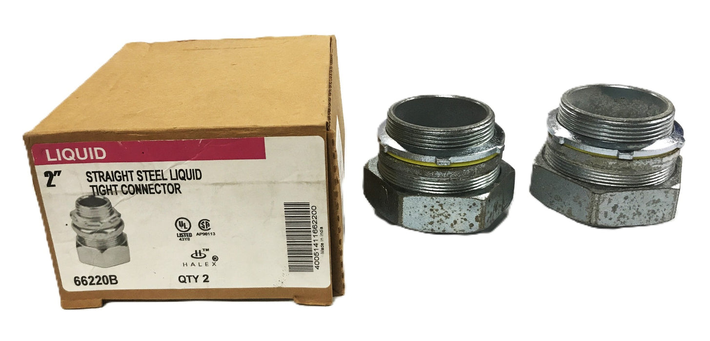 Halex 2 inch Liquid-tight Straight Steel Connector 66220B [Lot of 2] NOS