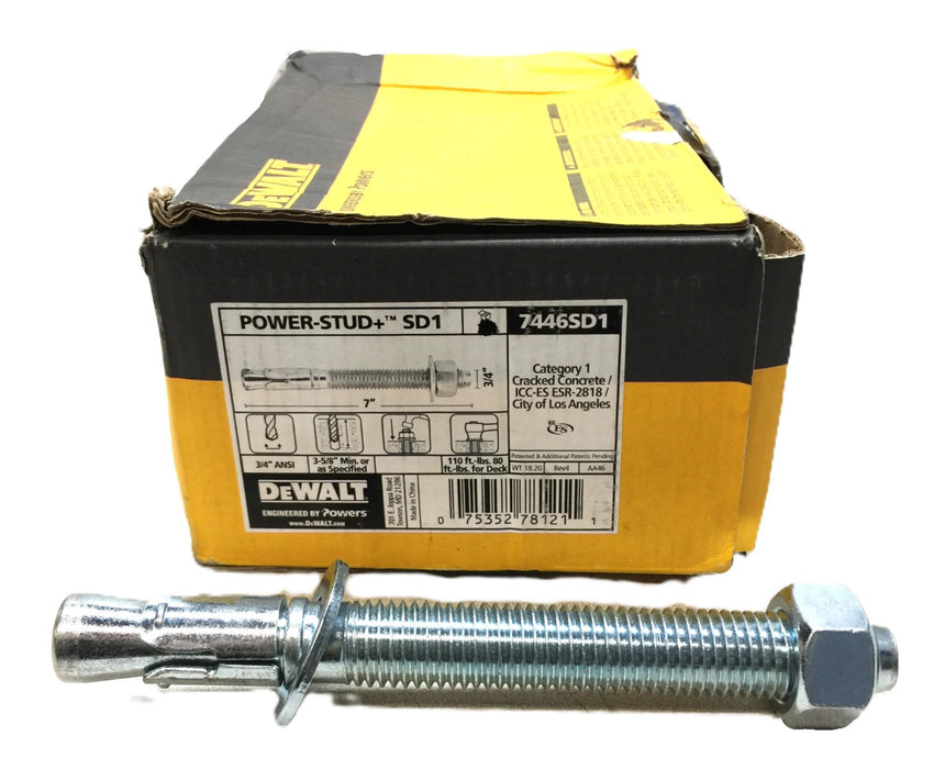DeWalt 3/4" x7" Power-Stud+ Wedge Anchor with Washer and Nut (10pcs) 7446SD1 NOS