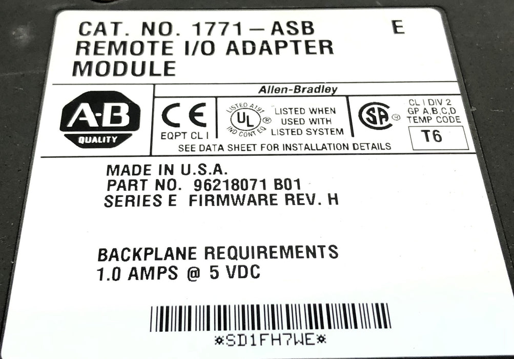 Allen-Bradley Remote I/O Adapter W/ Swing Arm Series E 1771-ASB (1771-WB) USED