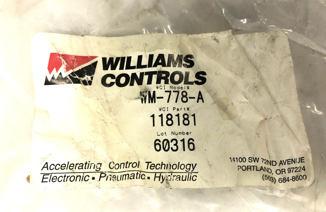 Williams Controls Pressure Protection Valve 70 PSI 118181 NOS