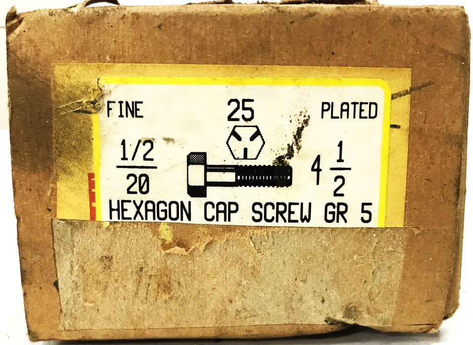 Unbranded 1/2-20 x 4-1/2 Hex Head Cap Screws [Lot of 24] NOS