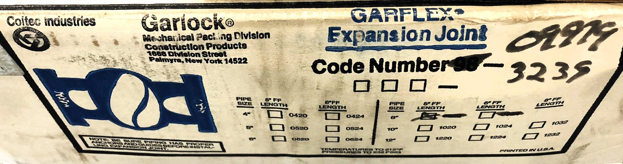 Garlock 8" Pipe Size Expansion Joint 0820 NOS