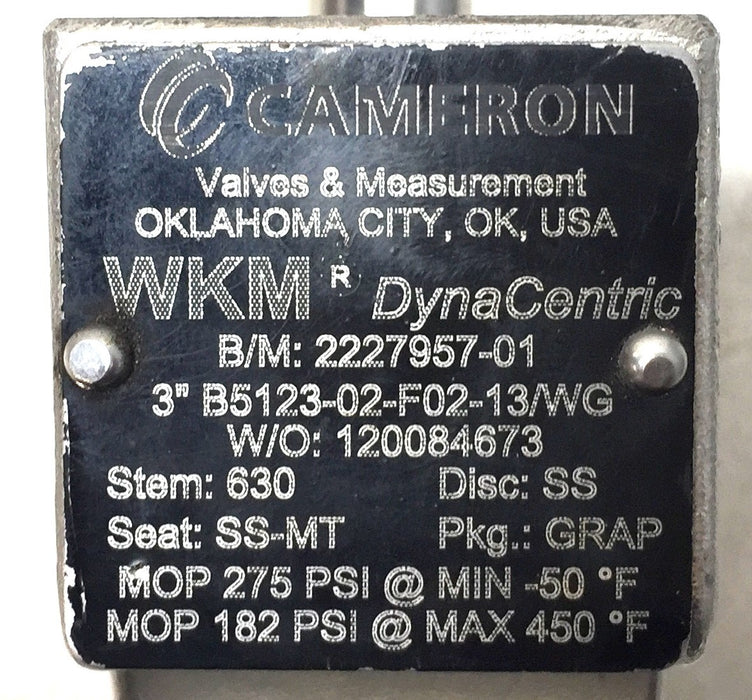 Cameron Valves 3" WKM DynaCentric Valve 2227957-01 (B5123-02-F02-13/WG) USED