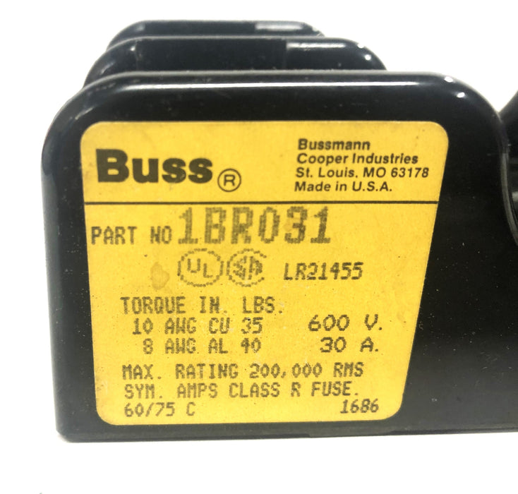 Bussmann 600V 30A Fuse Holder 1BR031 USED