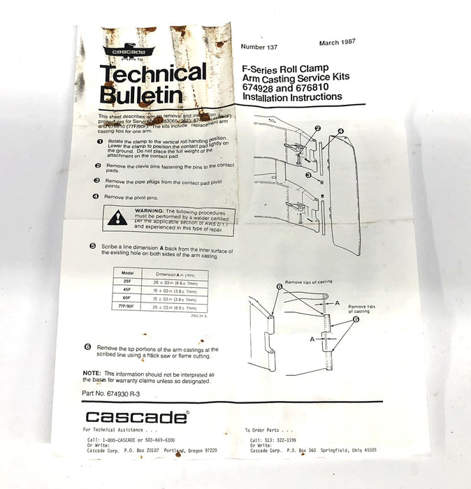 Cascade Repair Kit 674928 NOS