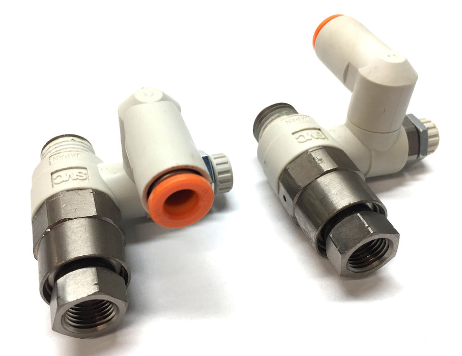 SMC 3/8"(f) x 9/16"(m) x 1/4" Flow Control Check Valve ASP430F [Lot of 2] NOS