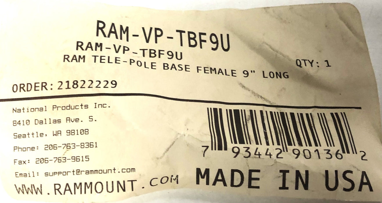 RAM Mount Tele-Pole 9Inch For Swing Arm Assemblies RAM-VP-TBF9U NOS