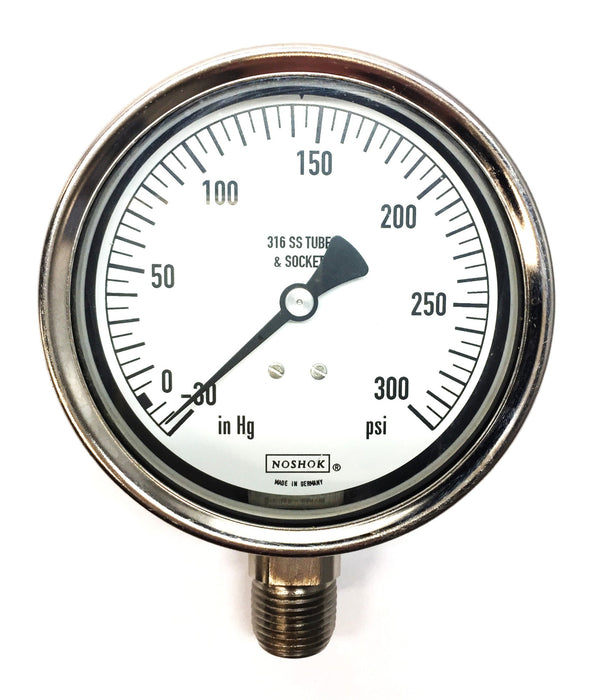 Noshok 316 SS Tube and Socket Gauge -30 in Hg/300psi USED