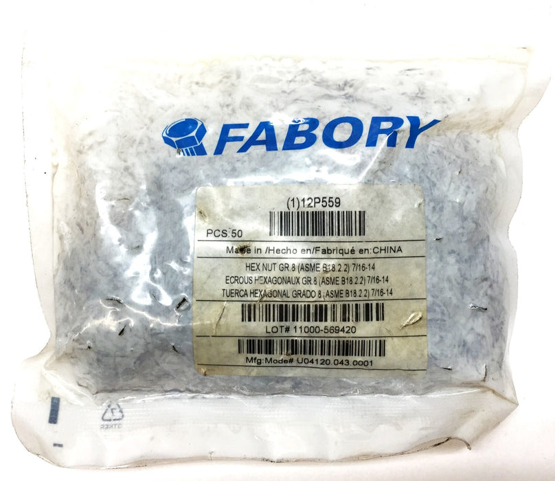 Fabory 7/16"-14 GR8 Hex Nut Pack (50pcs) 12P559 NOS