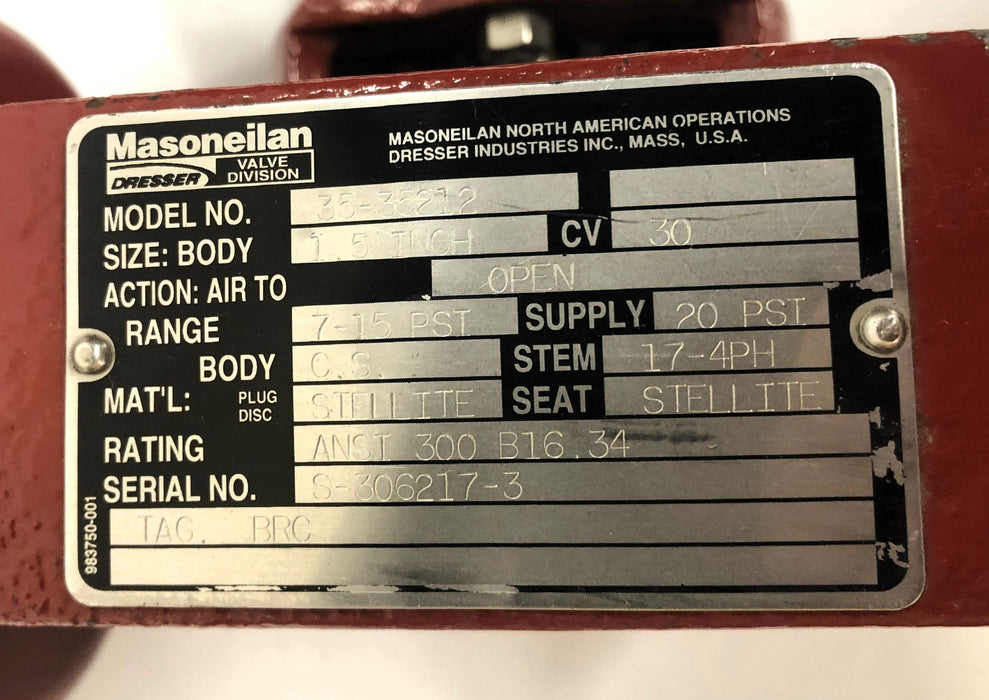 Masoneilan 1-1/2 Inch Camflex 2 Pneumatic Control Valve 35-35212 REFURBISHED