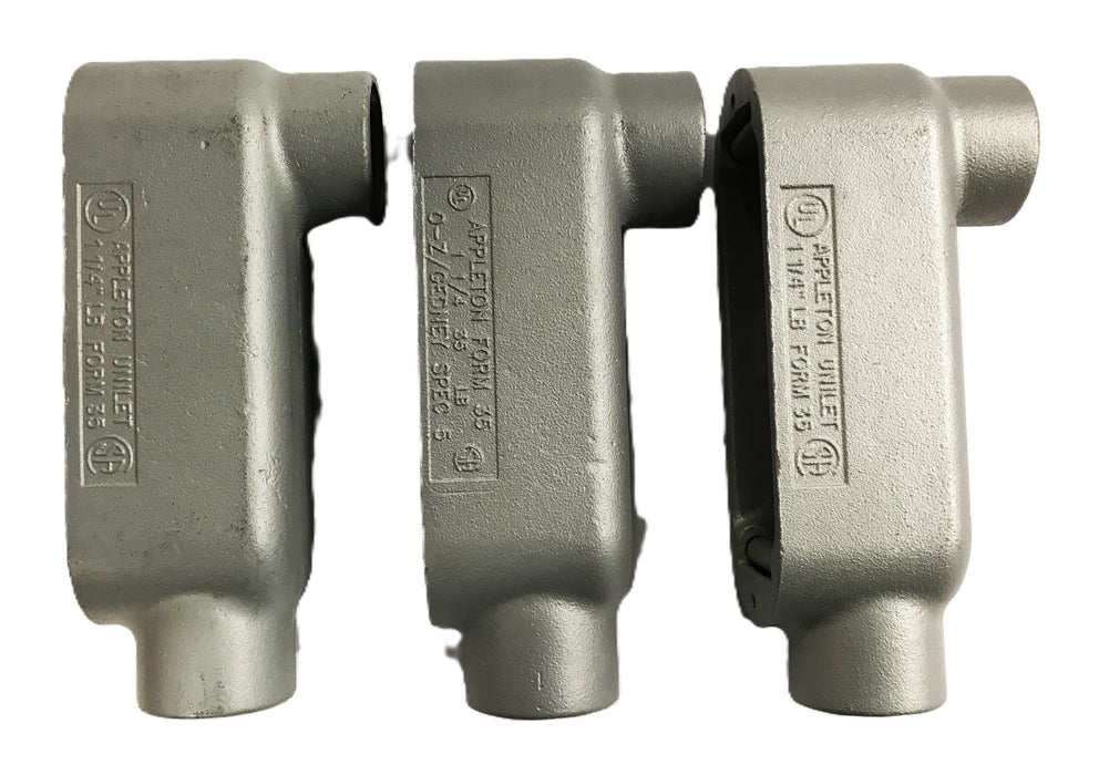Appleton LB-Form-35 Mailable Iron Conduit Body 1-1/4 inch [Lot of 3] NOS