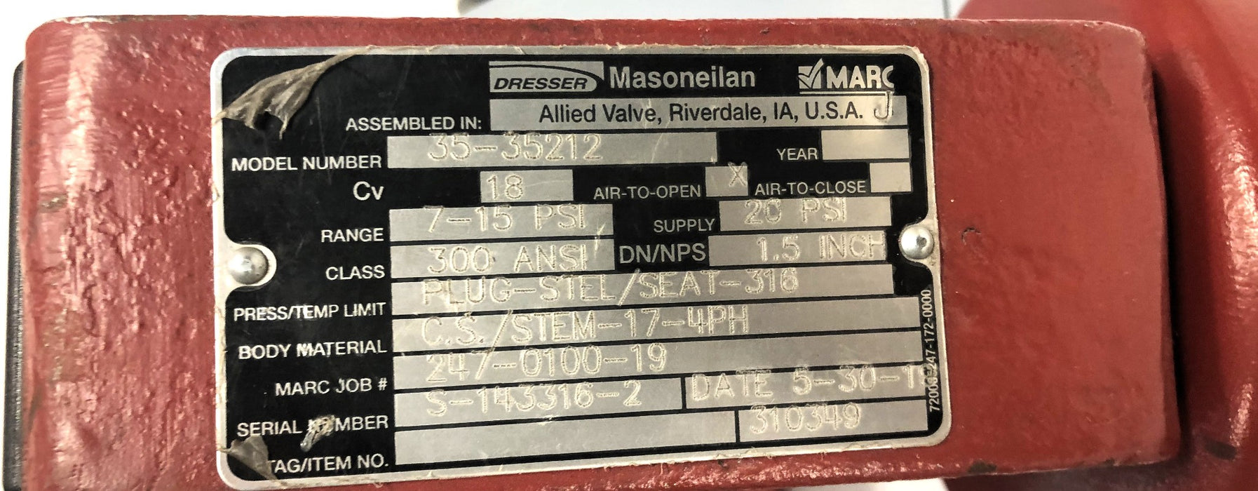 Masoneilan 1-1/2 Inch Camflex 2 7-15 PSI 300 ANSI Valve 35-35212 REFURBISHED