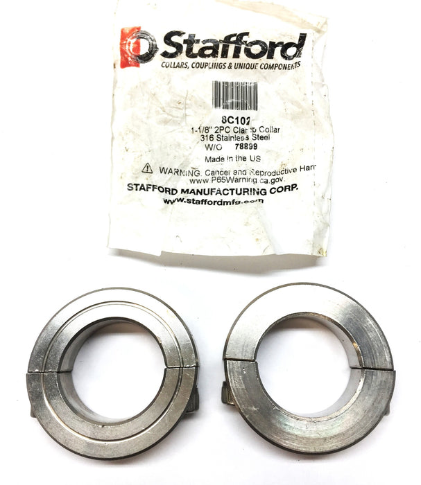 Stafford 1-1/8" Stainless 2-Piece Clamp Collar 8C102 [Lot of 2] NOS