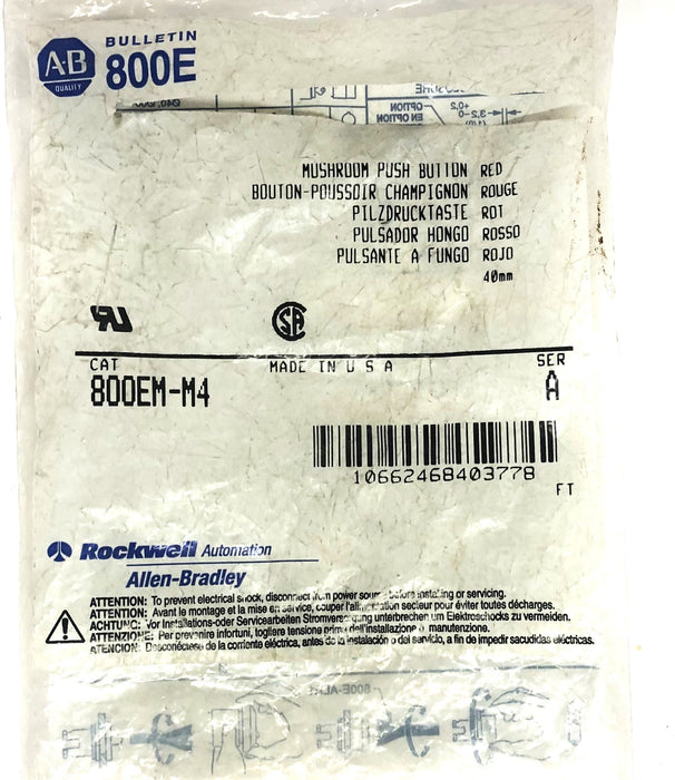 Allen-Bradley Series A Red Mushroom Pushbutton 800EM-M4 NOS