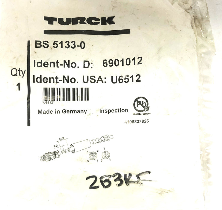 Turck Male Connector BS 5133-0 [Lot of 2] NOS