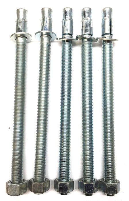 Powers 3/4" x 12" Steel Anchor Wedge Full Thread w/Nut and Washer [Lot of 5] NOS