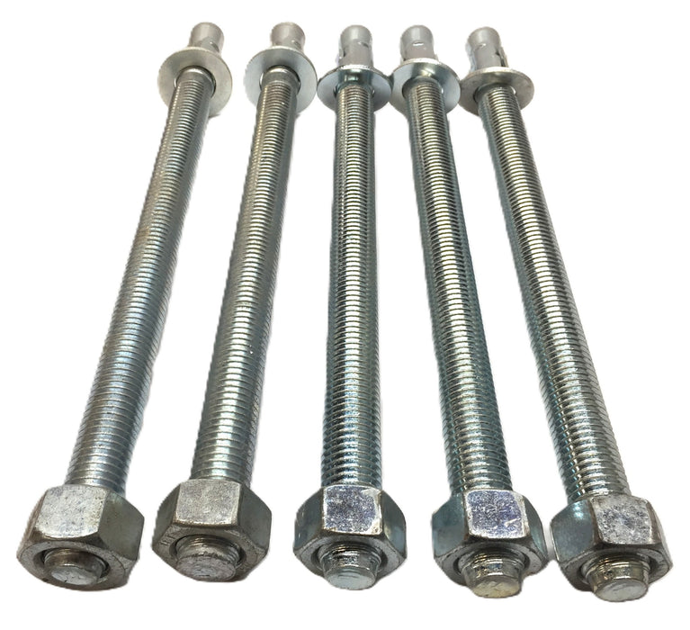 Powers 3/4" x 12" Steel Anchor Wedge Full Thread w/Nut and Washer [Lot of 5] NOS