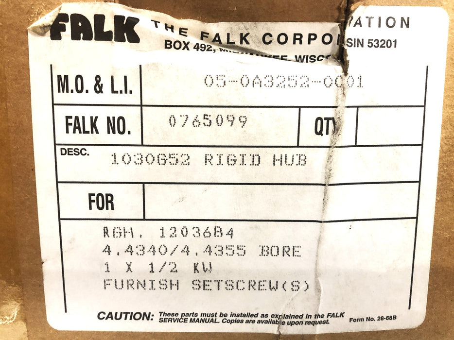 Falk 1030G52 Rigid Hub 4.4340/4.4355 inch Bore 0765099 NOS