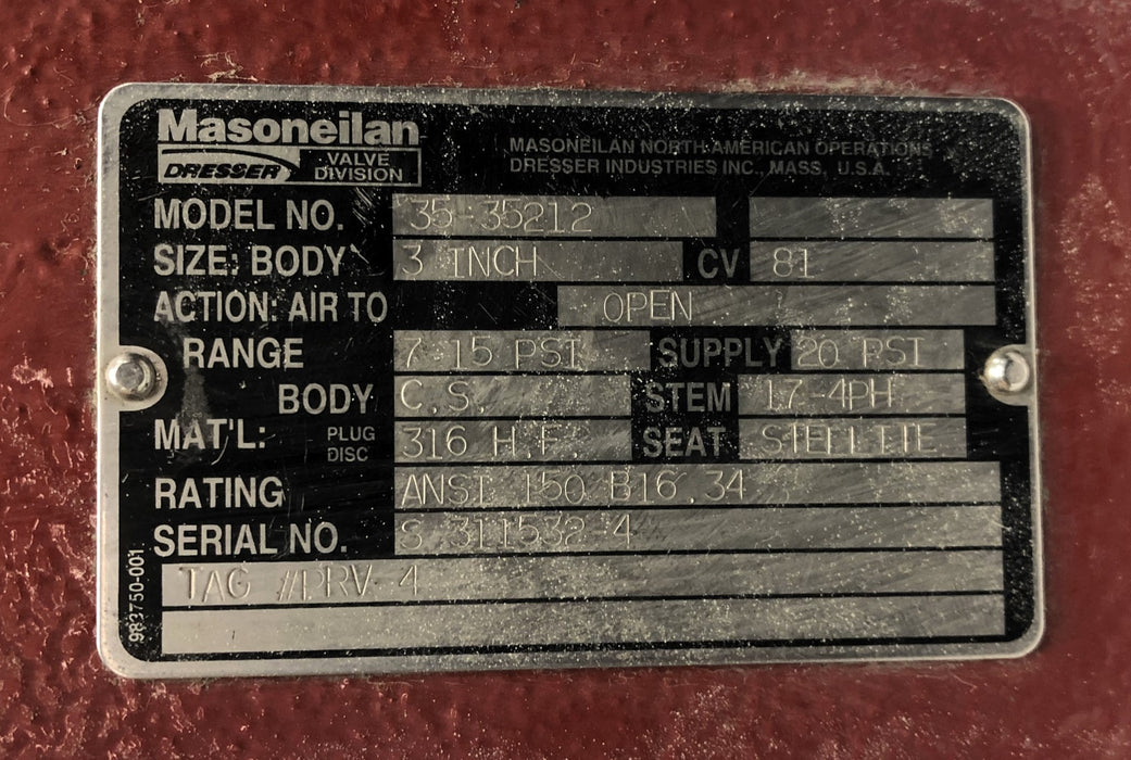Masoneilan 3 IN Camflex 2 Pneumatic Control Valve 35-35212 REFURBISHED