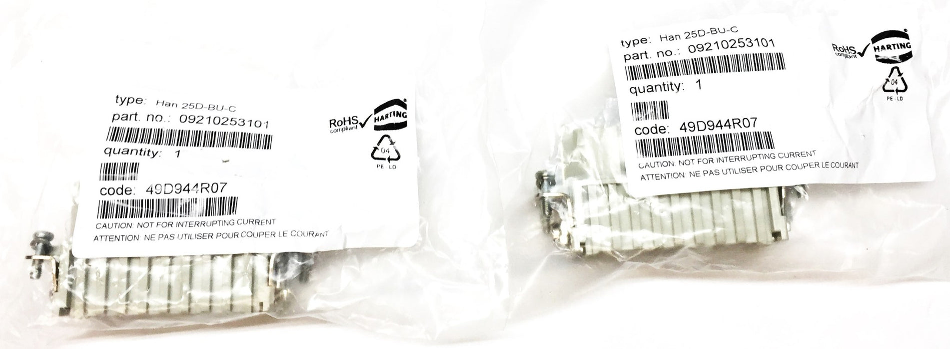 Harting Han 25D-BU-C Insert Connector 09210253101 [Lot of 2] NOS