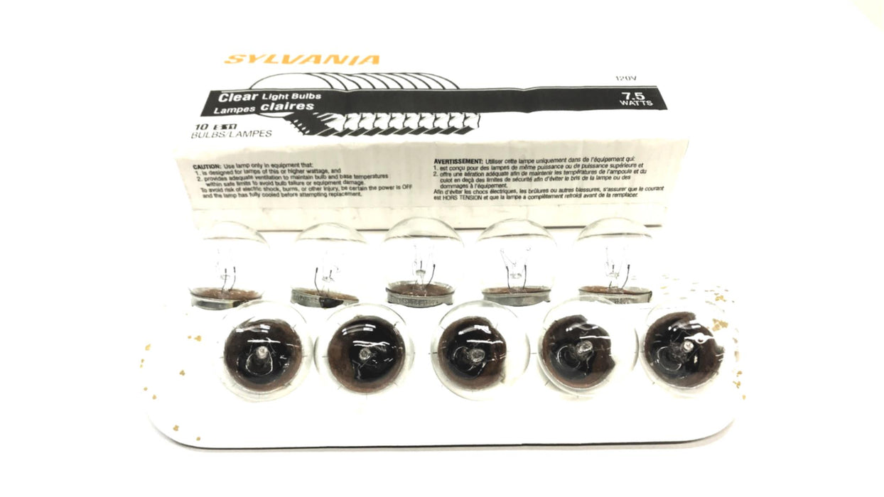 Sylvania Pack of (10) Clear 7.5W Light Bulbs S11 NOS