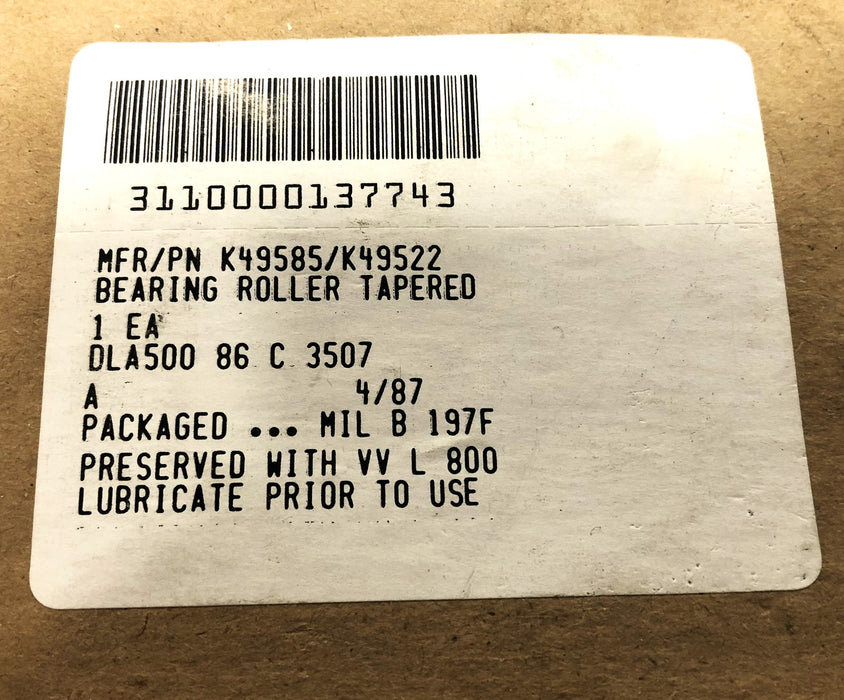 FAG Tapered Roller Bearing Set K49585/K49522 NOS