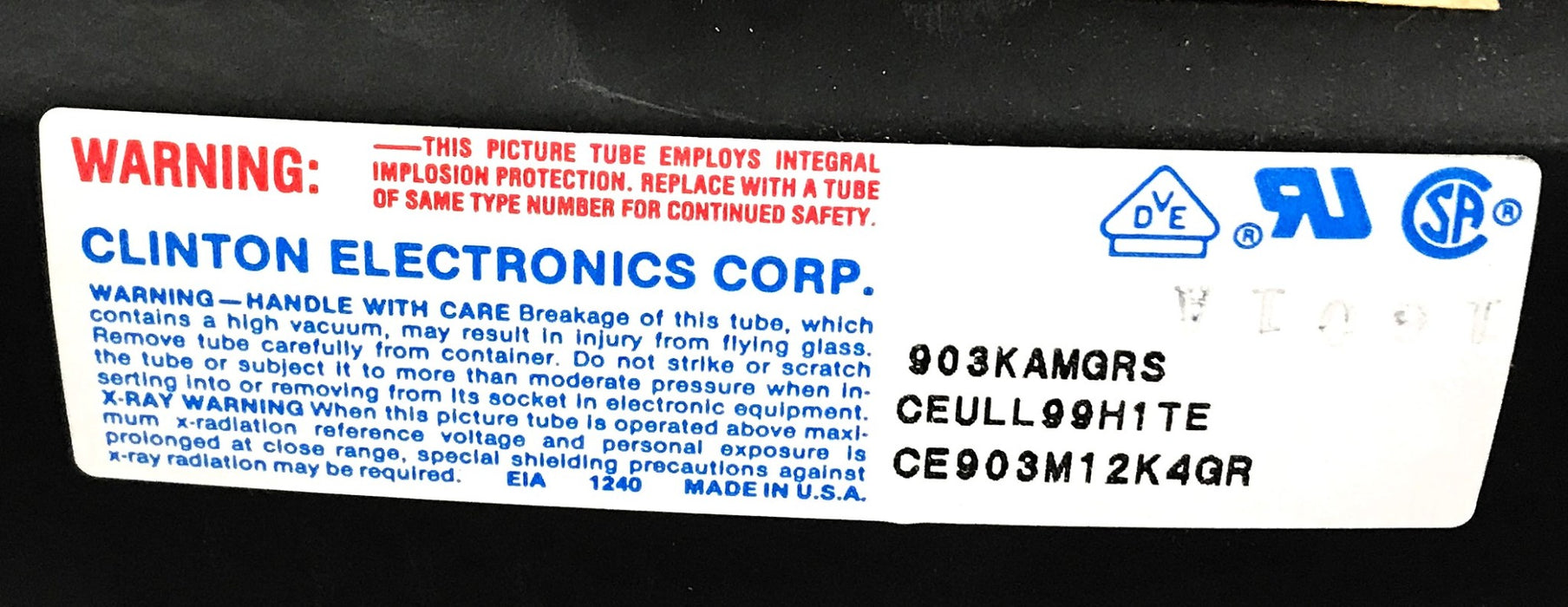 Clinton Electronics 12" CRT Display Module 903KAMGRS (A665-00116-001) NOS