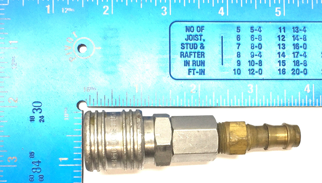 Hansen Steel Body 1/2" Brass Thread Quick Connect Barb Adapter Series 1000 USED