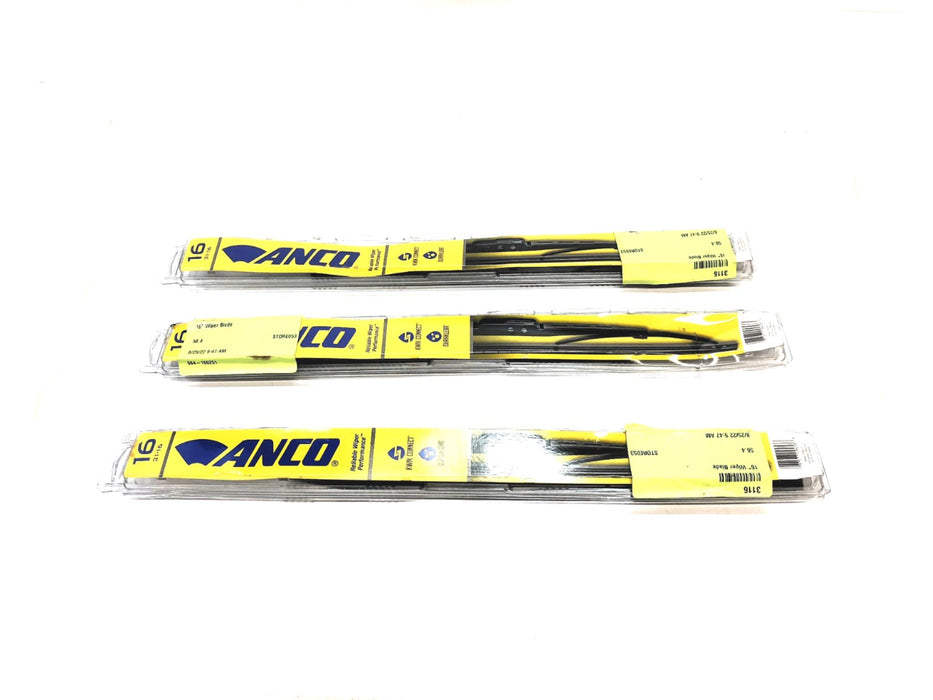 ANCO 16" Windshield Wiper Blade Assembly 31-16 [Lot of 3] NOS